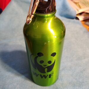 WWF World Wildlife Foundation Panda Logo Water Bottle Metal Green NWOT